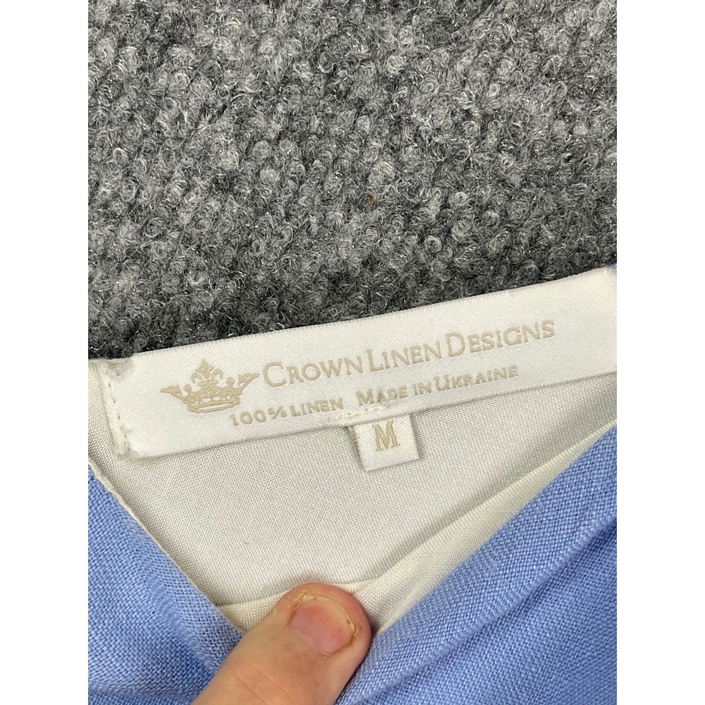 Crown Linen Designs Slip Dress Women M Blue Excellent 100% Linen V-Neck Midi - Picture 4 of 7
